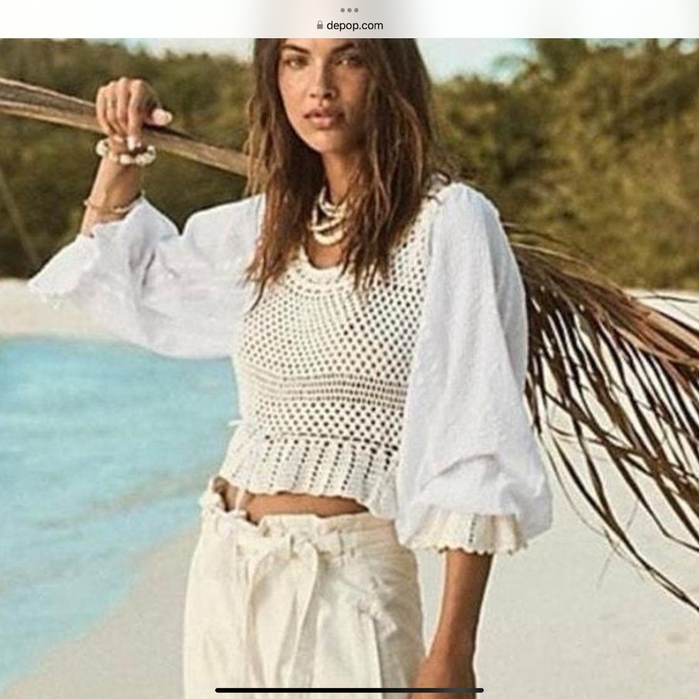 Free People  Megan Crochet Top Ivory